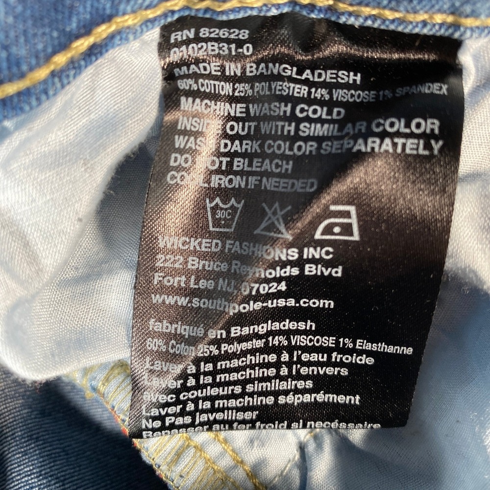 Southpole Mens Skinny Jeans Blue Acid Wash Red Accents Size 30x29 - Picture 10 of 11